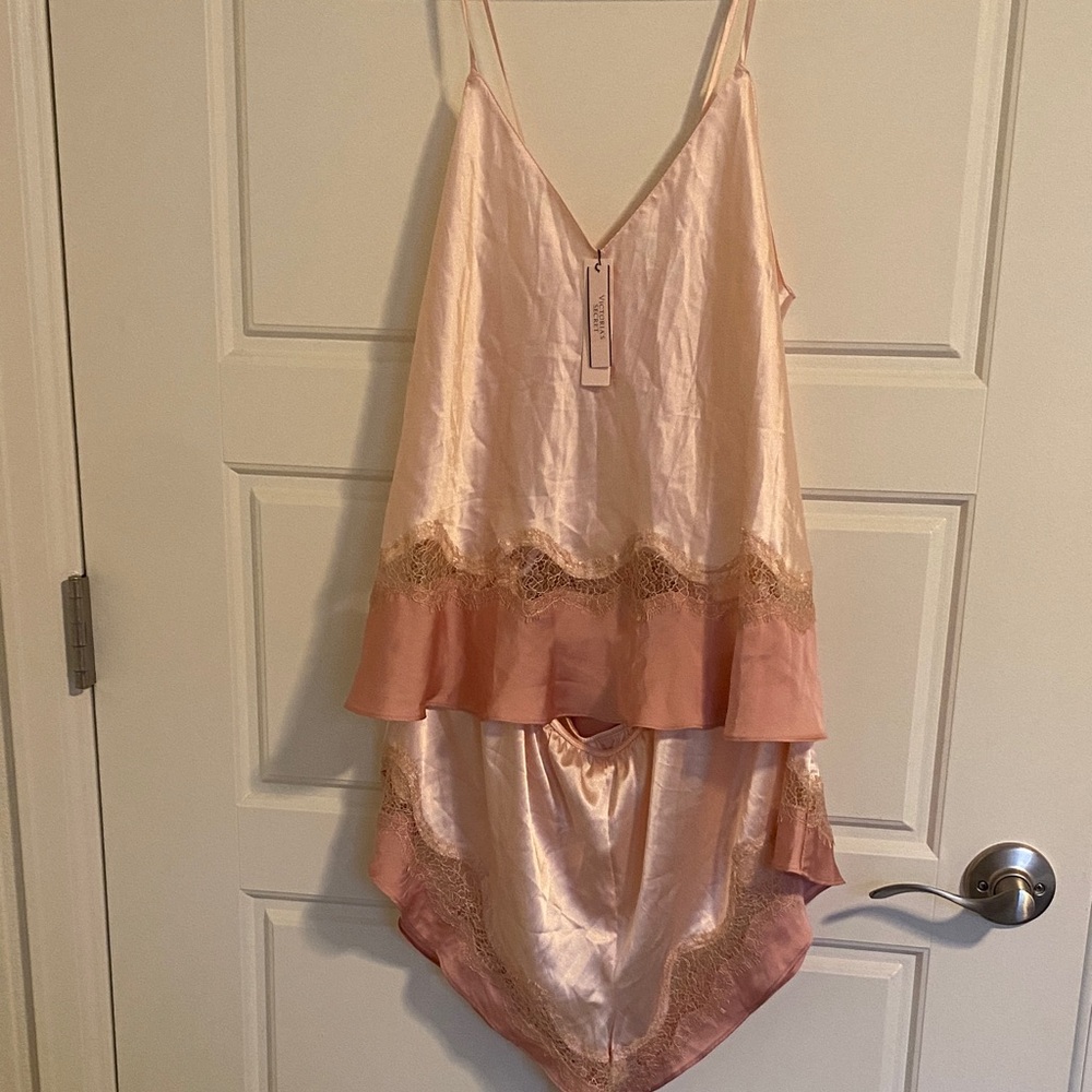 Victoria's Secret Blush Satin Chemise with Lace